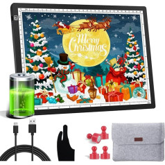 OOWOLF Light Table A4 LED with USB Cable, Continuously Dimmable Brightness, 5 mm Ultra Slim 4 Pieces Magnetic Pens, 8900 K for Sketching, Copying, Drawing