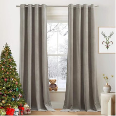 PONY DANCE Living Room Curtains, Velvet Taupe (300 g/m²), H 280 x W 132 cm, Velvet Curtain, Heavy and Opaque Curtains, Velvet Thermal Curtains, Cold Protection with Eyelets, Velvet Blackout Curtains