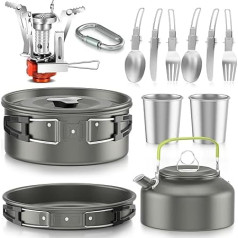 IEEILULU Camping Cookware Set, Aluminium Cooking Cookware with Frying Pan and Cutlery, Outdoor Pot Set, Foldable for Outdoor Picnic, Outdoor Cooking, Hiking, Travel