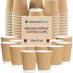 Nationwide Paper 8oz Ribbed Coffee Cups Without Lids Insulated Disposable Paper Coffee Cups Three Wall Brown Ribbed Coffee Cups - 25 Cups