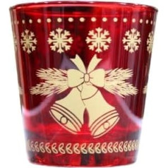 Set of 6 Christmas Red Glass Jars with Bells and Snowflakes, Colour Gold, Ideal for Christmas Table
