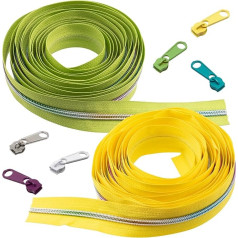 AERZETIX - Set with Spiral Zip 2 x 5 m N°5 Lime and Lemon Yellow + 30 Sliders N°5 Non-Locking Metal - Hobby Creative Projects Haberdashery Sewing