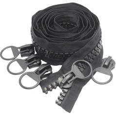 YaHoGa #20 Super Large Zipper Endless Black 5 Feet Endless Zipper Plastic + 5 Nonlock Zippers (Black 4.5M)