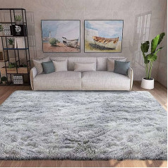ASIinnsy High Pile Rug Living Room Fluffy Shaggy Soft Modern Grey Rug Bedroom Children's Room Decoration Long Pile Rugs Large Non-Slip Plush Rugs (Grey White, 250 x 300 cm)
