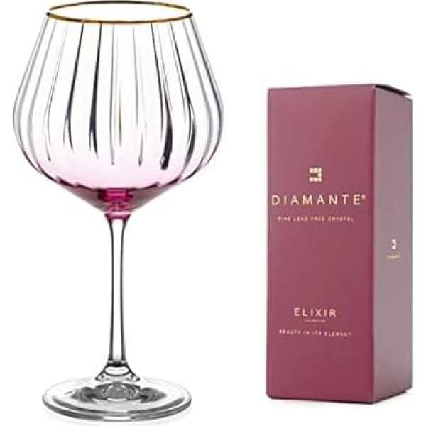 DIAMANTE Gin Glass Copa 'Mirage Rosso' Single with Red/Rose Colour Stain and Gold Rim Effect