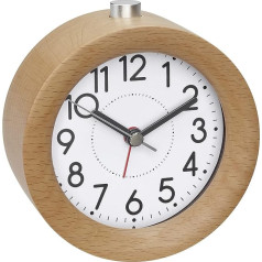 TFA Dostmann 60.1039.05 Wooden Analogue Alarm Clock, Quiet Movement, Beech, Alarm with Snooze Function, Brown, 105 x 44 x 100 mm