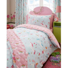 Kidz Club Magical Unicorns Childrens Single Duvet Cover & Pillowcase Bedding Set Blue