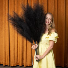Artificial Pampas Grass, Tall Pompom, 6 Stems, 43 Inches, Brown Artificial Pampas Grass, Boho Flower Arrangement and Floor Vase Filler, Home Decoration for Room, Wedding, Party (Black)