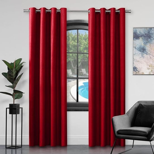 GC GAVENO CAVAILIA Dark Red Faux Silk Eyelet Curtains 66
