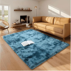 linyingdian High Pile Living Room Rug Long Pile Rugs for Living Room Fluffy Shaggy Bedroom Bed Rug Outdoor Carpet (Blue, 160 x 200 cm)