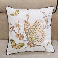 ZUODUTEX Bestickter orangefarbener Schmetterling-Kissenbezug für Sofa, königsblauer Kissenbezug, Heimdekoration (Orange, 45 x 45 cm)