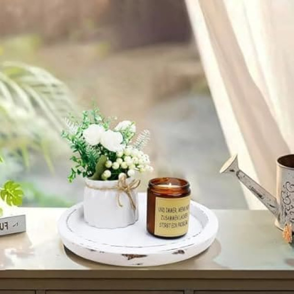 Candle Tray, Candle Plate, Round Wooden Tray, Farmhouse, Coffee, Christmas Table Centerpiece, Wooden Tealight Pillar Candle Holder, Tray for Christmas, Home Decoration (Distressed Look)