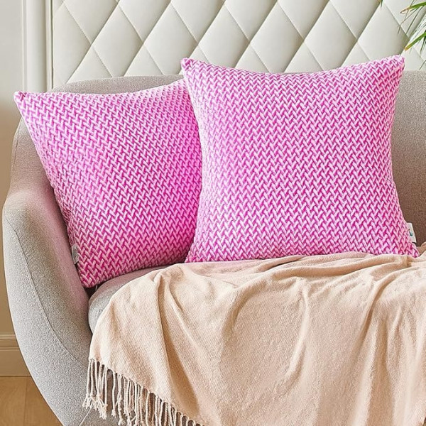 Pauleon 16 x 16 cm Cushion Covers Set of 2 - Pink Throw Cushion Covers, Jacquard Square Cushion Cover for Couch, Sofa, Living Room