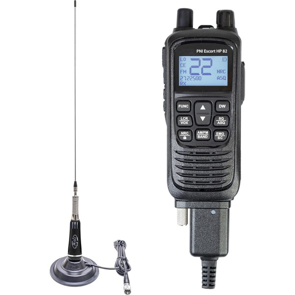 Kit PNI Escort HP 82 Multistandard 4W 12V AM-FM Portable CB Radio Station with CB Antenna PNI LED 2000