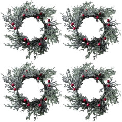 jojofuny Pack of 4 Christmas Candle Wreath, Candle Ring, Christmas Wreath, Advent Wreath with Tea Light Holder, Winter Wreath, Berry Wreath, Pine Cone, Bow, Garland Wreath for Christmas Party