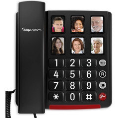 Amplicomms BigTel 40 Plus, Corded Large Button Phone, Six Photo Direct Dial Buttons, Audio Boost +40dB, Extra Loud Ringtones, Hearing Aid Compatible