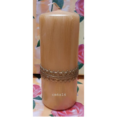 Christmas Candle Yellow Decorated with Gold Motifs Made of Wax, 6 x 14 cm