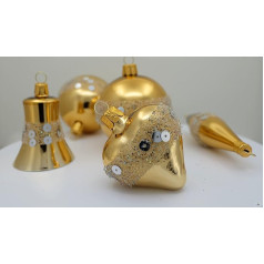 Set of 5 Hand Blown Glass Christmas Tree Decorations - Gold