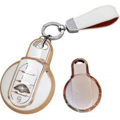 HIBEYO Smart Car Key Case Fits Mini Silicone Protective Case for Mini F55 F56 Countryman F54 F57 Convertible Cover Key Case Remote Key Box 4-Button White