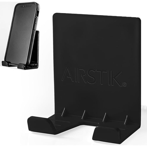 AIRSTIK Holder for any mobile phone, tablet, pad holder, selfie caddy holder for bathroom, shower, glass, mirror, window, wall, universally reusable, waterproof, compatible with any iPhone or iPad, made in the USA, black