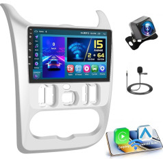 Hikity 2GB + 64GB Android 15 Car Radio for Renault Logan 1 Sandero 2009-2015 Largus Dacia Duster Radio Wireless CarPlay Android Car Bluetooth 9 Inch Screen Car Radio with Navigation Reversing Camera