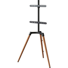 Hama TV Stand in Easel Design (Sturdy TV Stand for 32-65 Inches, Height-Adjustable TV Stand as Tripod, Compact TV Tripod, VESA Compatible Floor Stand), Real Wood, Beech
