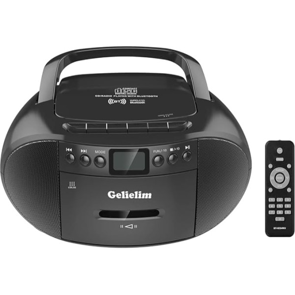 Gelielim Portable CD and Cassette Player Boombox Combination Cassette Tape Recorder with Remote Control AM FM Radio 5.1V Bluetooth Speaker Battery Operated or AC Powered for Home