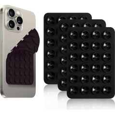 Silicone Suction Cup Phone Holder, Double Sided 24 Suction Cups, Multifunctional, Sticky, Non-Slip, for Mirror Glass, Car Selfies, Videos, Compatibility for Most Smartphones, Pack of 3 (Black)
