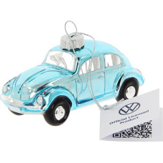 BRISA VW Collection - Volkswagen Beetle Glass Christmas Decoration & Decoration in Gift Box (1:40 Scale, Blue)