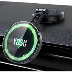 YOSH Mag-Safe Car Mount 15 W Mobile Phone Holder Car with Charging Function, Dashboard Magnetic Wireless Charger Car, Mobile Phone Holder with N55 Magnets for iPhone 16 15 14 13 12 Samsung