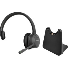 GEQUDIO GC-1 DECT Headset with Charging Station for FritzBox - Wireless Calling on FritzFon - Dual Headset with Bluetooth for PC and Smartphone - HD Audio - GC-1 (1-Ear) & Charging Cradle