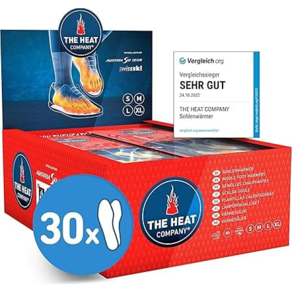 THE HEAT COMPANY Foot Warmers - 5 or 30 Pairs - Extra Warm - Heat Insoles - Foot Warmer - 8 Hours Warm Feet - Ready to Use - Air-Activated - Pure Natural - Small, Medium, Large, X-Large