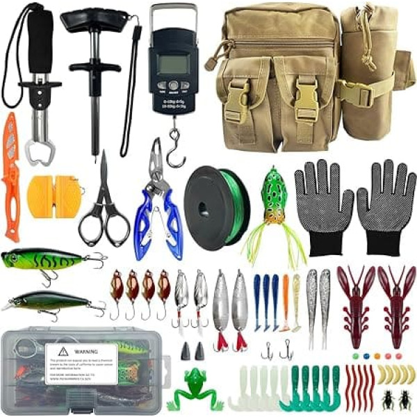 L PATTERN 63-piece fishing accessory set, complete professional case, fishing accessory set includes multifunctional fishing pliers set, fishing line, wobblers, fishing accessories, fishing bait set,