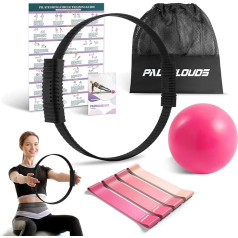Pilates Ring Set, Pilates Equipment Kit with Magic Circle, Yoga Ball, 4 Bands, Training Poster & Portable Bag, Double Handle Pilates Hoop for Women Home Fitness, Kegel Exercise, Arms & Legs Toning