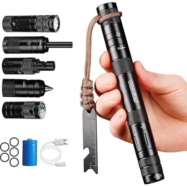 Camping Survival Kits, 9 in 1 Multitool Survival Kit mit Taschenlampe, Feuerstarter, Pfeife, Glasbrecher, Kompass, Paracord, EDC-Strumpffüller und Geschenke für Männer Frauen