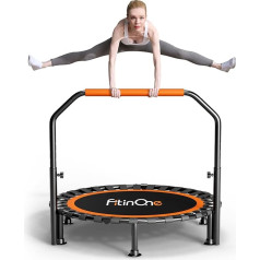 FitinOne Foldable Mini Trampoline, Load Capacity 450 lbs, Portable Exercise Rebounder Trampoline with Adjustable Foam Handle, Fitness Trampoline for Adults and Kids