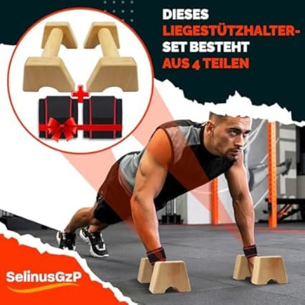 Beech Wood Push-Up Handles - Gentle on Joints & Non-Slip - Perfect for Calisthenics, Handstands & Push-Ups - High-Quality Fitness Equipment for Home & Outdoor Use - Robust & Easy to Carry