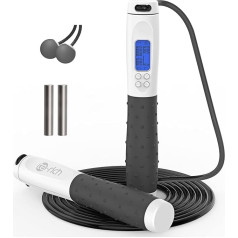 Te-Rich Skipping Rope Adult Fitness, Digital Speed Jump Rope with Counter [Ropeless for Indoor Use] for Women, Men and Kids, Weighted Handles, Adjustable Rope, Exercise Equipment for Crossfit Boxing