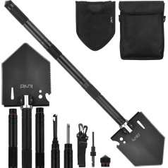 iunio 27.6 Inch Foldable Survival Shovel Camping Shovel Heavy Duty Carbon Steel Military Style Entrenching Tool for Offroad Camping Gardening Backpacking Metal Detection Car Emergency