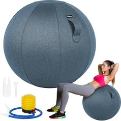 Leogreen Fabric Sitting Ball, 65 cm, Ergonomic Seating, Gymnastics Ball, Sitting in the Office, Home, Ball Chair with Carry Handle and Base Ring for Pregnancy with Washable Fabric Cover, Blue