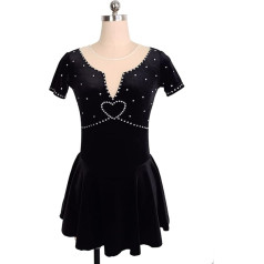 YDHTIZ Women's Professional Figure Skating Competition Dresses Black Velvet Short Sleeve Rhinestone Ice Skate Dance Costume Competition Training Athletic Female