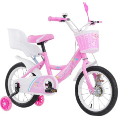 OHMG Children's Bicycle | 12 14 16 Inch Bicycle for Children from 3-9 Years, Children's Bicycle for Girls and Boys, Bicycles, Bicycle, Children's Bike, Bike, with Stabilisers, Dolls Bicycle Seat