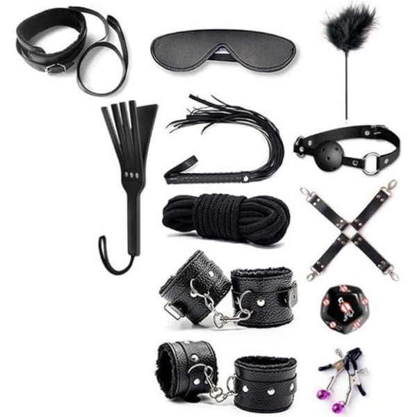 ZeeKoug Twelve Piece Leather Material Black Clothing Set with Unique Appearance, Fitness Equipment Gift Accessories, Beginners Fitness Equipment Party Set