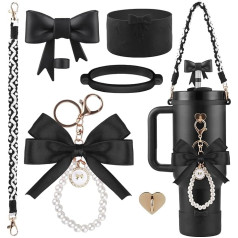 Black Accessory Set for Stanley Tumbler, Water Bottle Handle, Silicone Boots, Bow Straw Cover, Bead Charms, Straw Attachment for 1.2L and 30oz Tumbler for Women