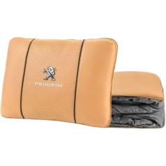 QYPLKJHG Reisedecke Kissen 2 in 1 für Peugeot 408 2014-2017, Autokissen Decke mit Auto Logo Reisedecke für Auto Kuscheldecke Auto Decken Kissen Flugzeugdecke Auto Accessoires,Beige