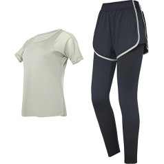 2-teiliges schwarzes Pilates-Set für Damen, Größe XL, atmungsaktives und feuchtigkeitsableitendes Outfit, inklusive kurzärmeligem Oberteil und sportlichen Shorts