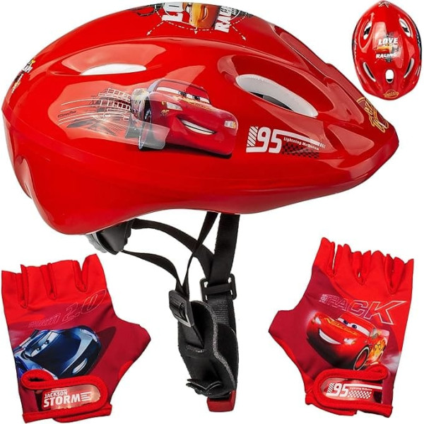 alles-meine.de GmbH Children's Helmet / Bicycle Helmet + Cycling Gloves Cars Lightning McQueen Size 52-56 Approx. 3 to 15 Years Adjustable Sizes Adjustable / Grows with Your Child