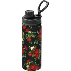Schöner isolierter Wasserkocher mit Rosenmotiv, 530 ml, Edelstahl, für Reisen, Sport, Fitness