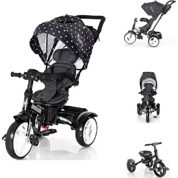 Lorelli Tricycle Neo 4 in 1 EVA Tyre, Push Bar, Seat Rotatable, Adjustable, Colour: Black Crown