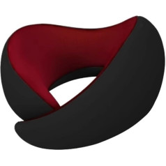 MCLIUJIA Reise Zubehör Kissen Memory Foam Reisekissen mit Aufbewahrungstasche Baumwolle Reise Nackenkissen Flugzeugkissen(Black-red)